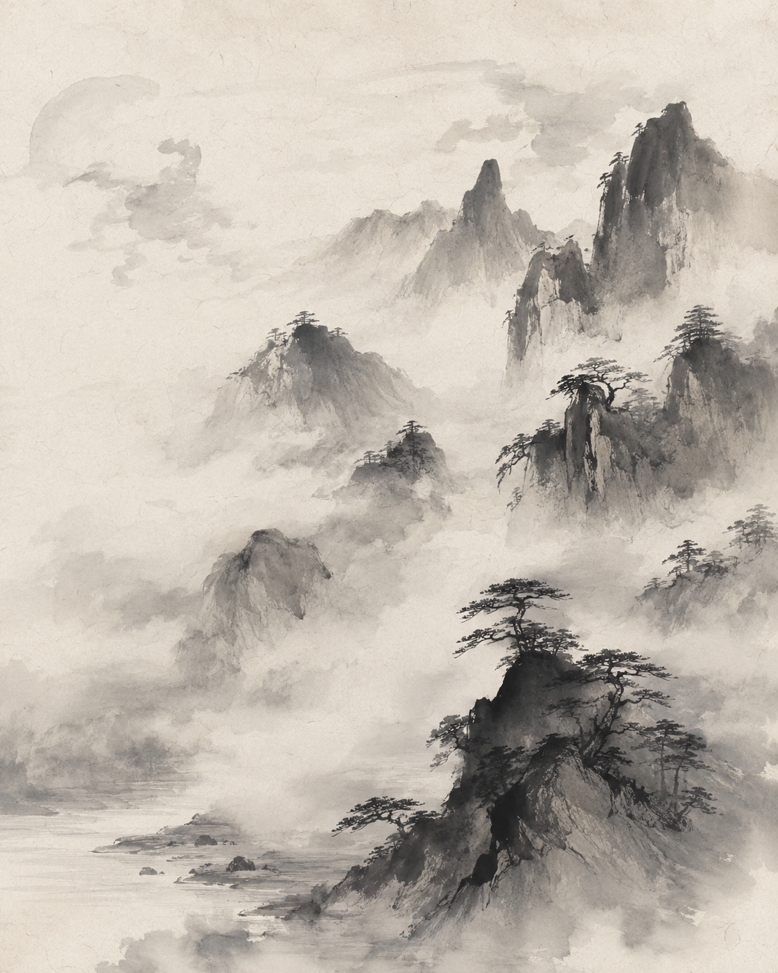 墨汁山水云雾背景